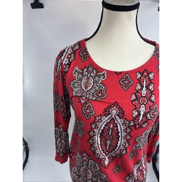 Chico's Womens Red Paisley Print Blouse Size S Rayon Spandex - Picture 2 of 6